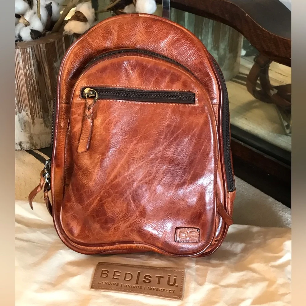 NWOT Bed Stu Leather Dominque Backpack Cognac DD Retail $235